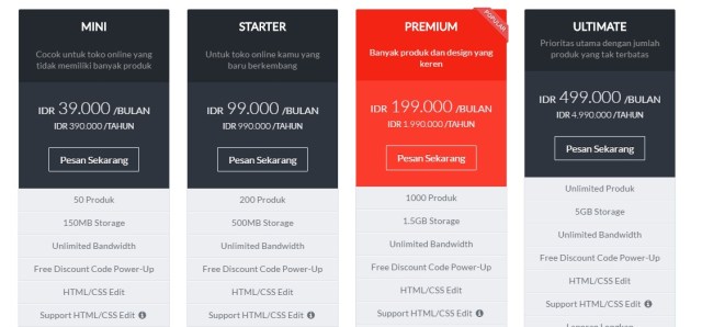 Harga paket layanan Jarvis Store 