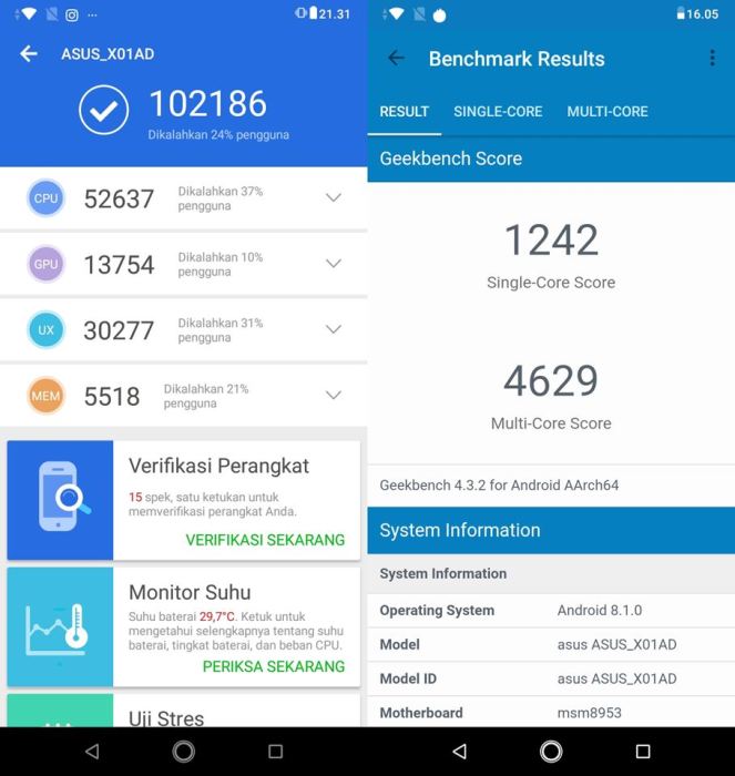 antutu dan geekbench asus zenfone max m2
